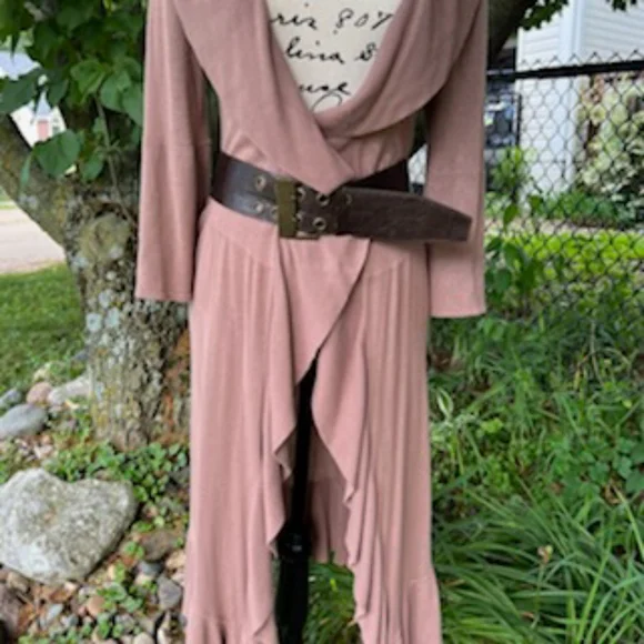 KENAR BOHO COASTAL GRANNY RUFFLED SWEATER WRAP MEDIUM MOCHA - Picture 1 of 17